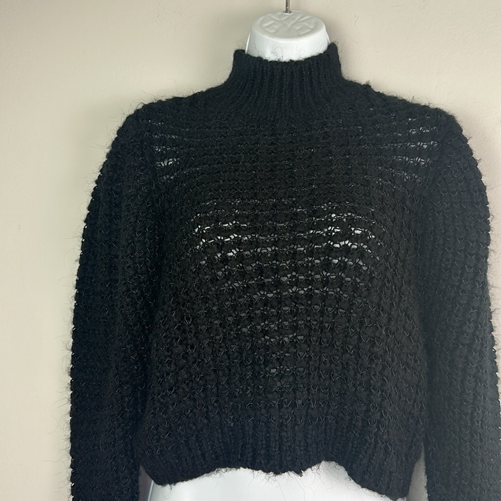 Zara Dolman Sleeve High Neck Chunky Knit Sweater SM Top Wool Acrylic Blend Black - Picture 4 of 16